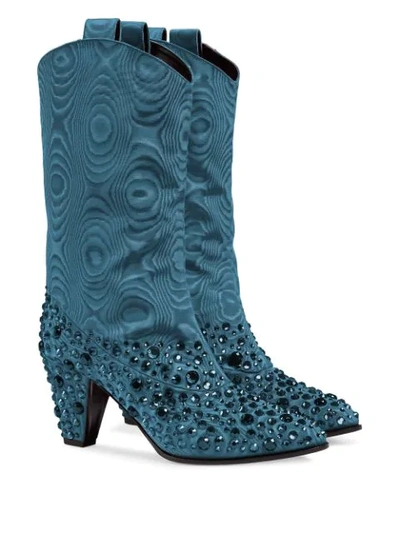 Shop Gucci Crystal-embellished Cowboy Boots In Blue