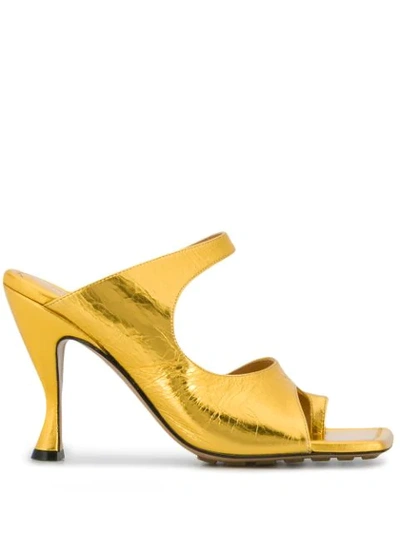 Shop Bottega Veneta Square Mule Sandals In Gold