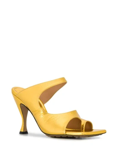 Shop Bottega Veneta Square Mule Sandals In Gold