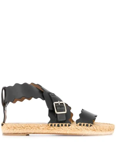 Shop Chloé Lauren Espadrille Flat Sandals In Black