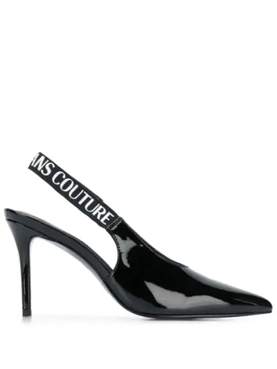 Shop Versace Jeans Couture Logo Strap Slingback Pumps In Black