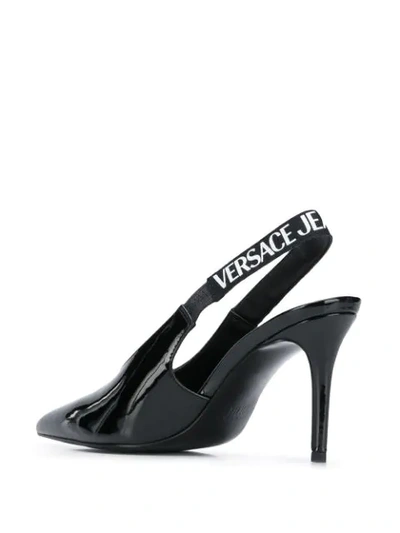 Shop Versace Jeans Couture Logo Strap Slingback Pumps In Black