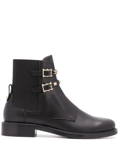 Shop Valentino Rockstud-embellished Leather Boots In Black