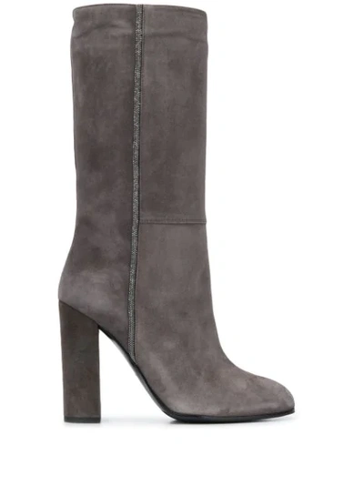 Shop Fabiana Filippi Beaded High-heel Boots In Grey