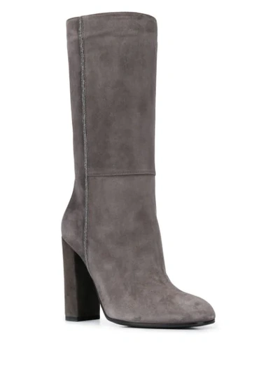 Shop Fabiana Filippi Beaded High-heel Boots In Grey