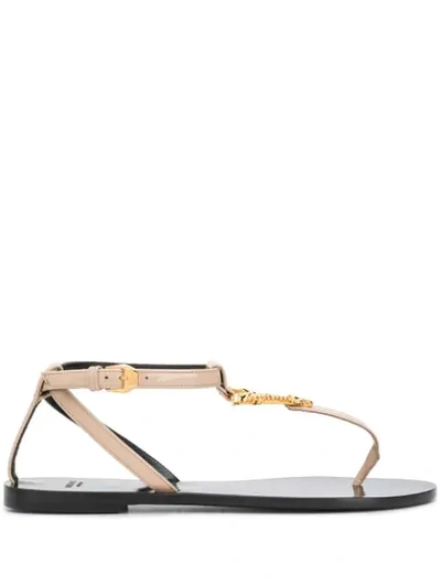 Shop Versace Virtus Flat Sandals In Neutrals