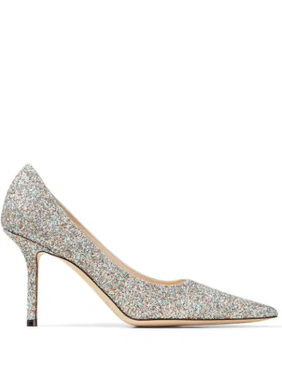 Shop Jimmy Choo Love 85mm Glitter-embellished Pumps In Silver