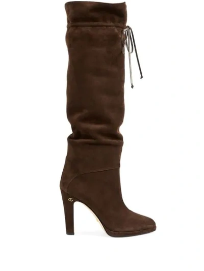 Shop Gucci Double G Knee-high Boots In Brown