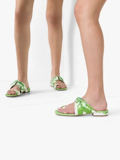 Shop Rosie Assoulin Pleated Floral Flat Mules In Green