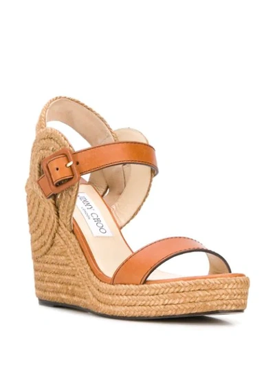Shop Jimmy Choo Delphi 100mm Wedge Sandals In Brown