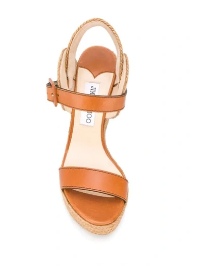 Shop Jimmy Choo Delphi 100mm Wedge Sandals In Brown