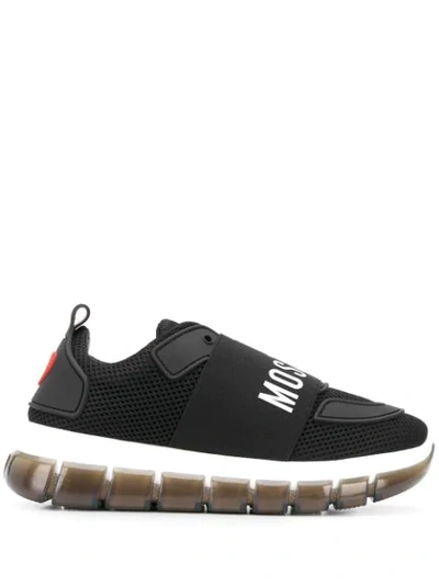 Shop Love Moschino Logo Band Mesh Sneakers In Black