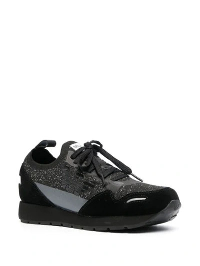 Shop Emporio Armani Panelled Ribbed-knit Sneakers In Black