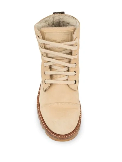 Pre-owned Chanel Side Patch Lace-up Boots In Neutrals