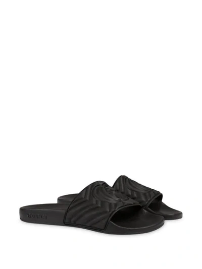 Shop Gucci Double G Matelassé Slides In Black