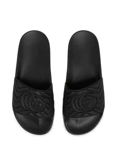 Shop Gucci Double G Matelassé Slides In Black
