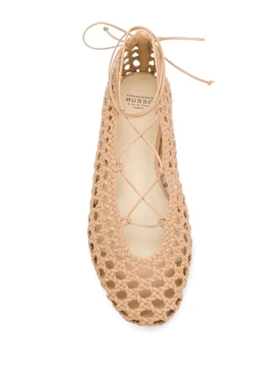 Shop Francesco Russo Woven Wrap-tie Ballerina Shoes In Neutrals