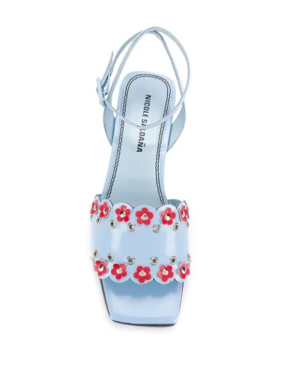 Shop Nicole Saldaã±a Amanda Floral Embroidered Sandals In Blue