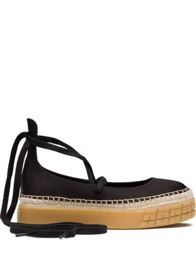 Shop Prada Lace-up Ballerina Shoes In Black