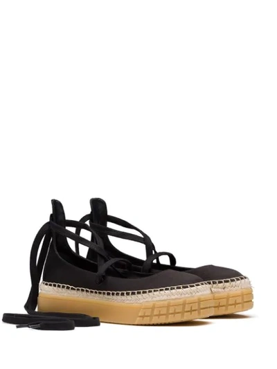 Shop Prada Lace-up Ballerina Shoes In Black