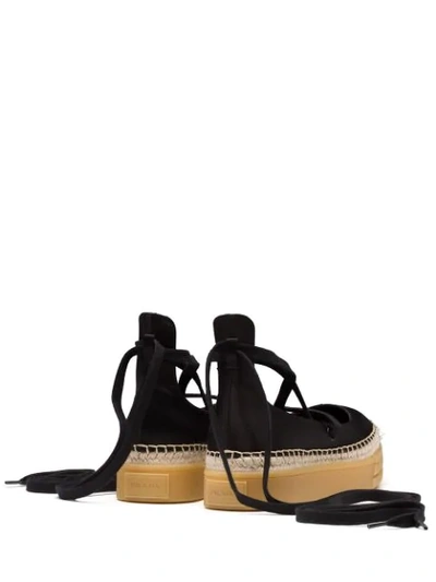 Shop Prada Lace-up Ballerina Shoes In Black