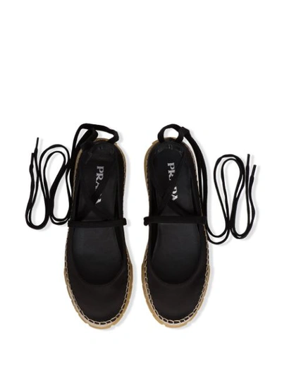 Shop Prada Lace-up Ballerina Shoes In Black