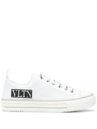 Shop Valentino Logo Lace-up Sneakers In White