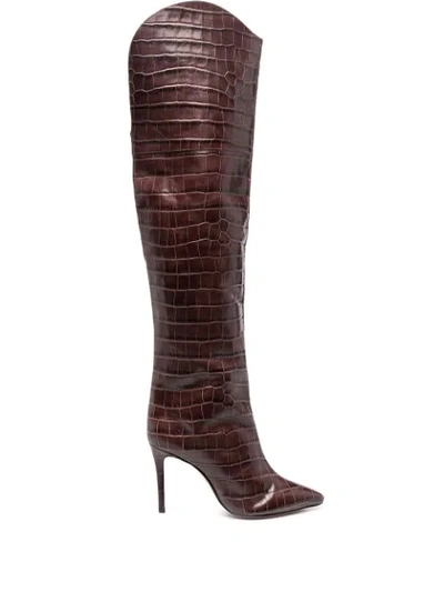 Shop Schutz Embossed Croc Knee-length Boots In Brown
