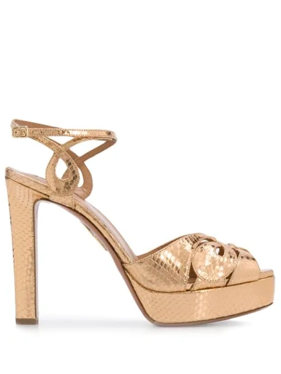 Shop Aquazzura High Heel Platform Sandals In Gold