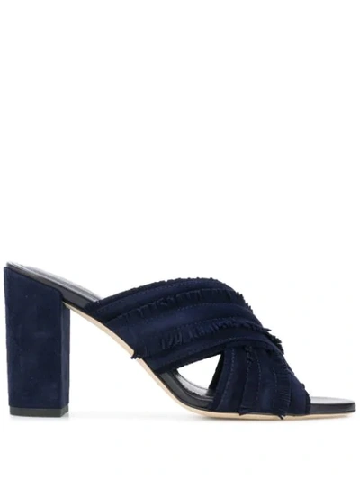 Shop Tod's Fringed Suede Sandals In Blue