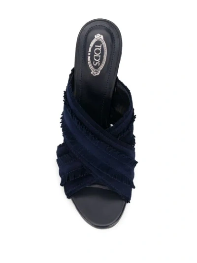 Tod's Fringed Suede Sandals In Blue