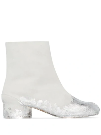 Shop Maison Margiela Tabi 30 Metallic Detail Boots In White