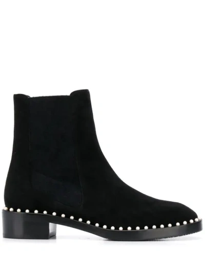 Shop Stuart Weitzman Faux-pearl Embellished Boots In Black
