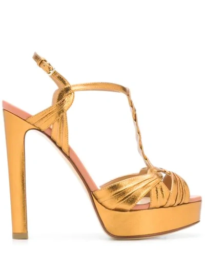 Shop Francesco Russo Braided Strap Platform Sandals In Gold