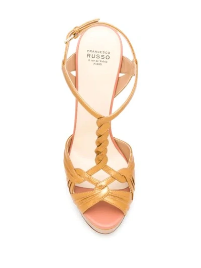 Shop Francesco Russo Braided Strap Platform Sandals In Gold