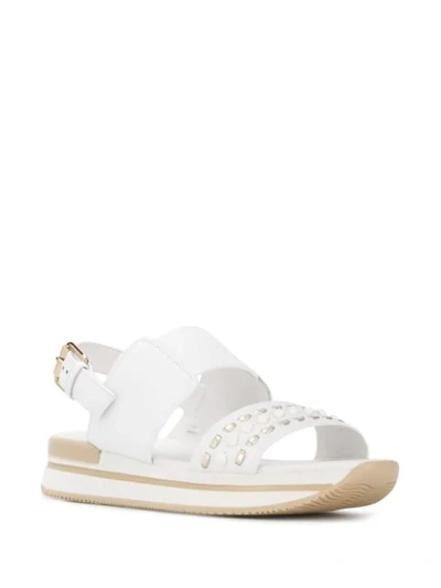 Shop Hogan Studded Flat Sandals In White