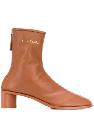 Shop Acne Studios Branded Leather Ankle Boots In Brown