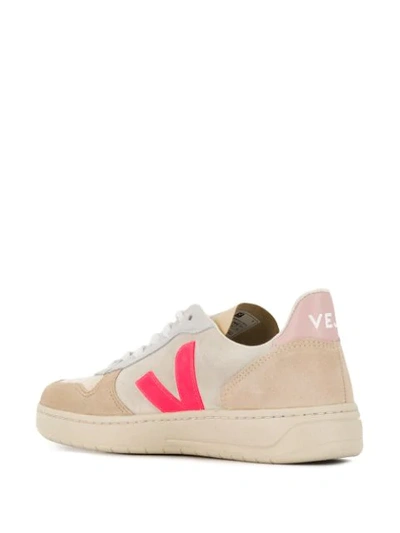 Shop Veja V-10 Colour-block Sneakers In Neutrals