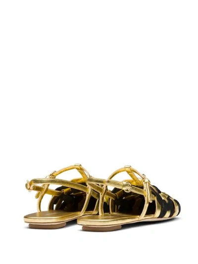 Shop Prada Woven Motif Flat Sandals In Gold