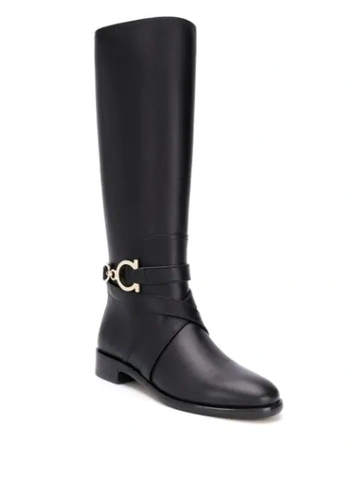 Ferragamo Gancini Knee-high Leather Boots In Black