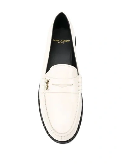 Shop Saint Laurent Monogram Plaque Loafers In White