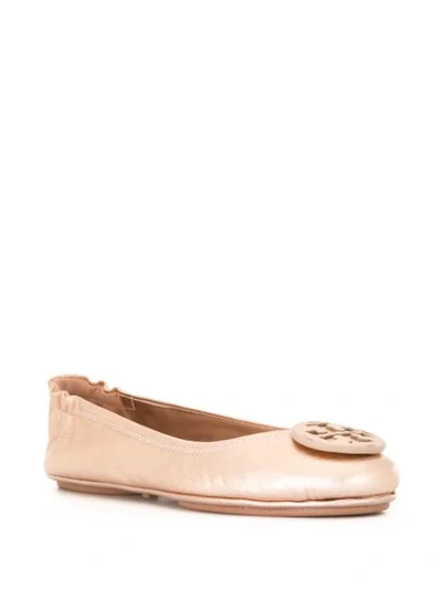 Shop Tory Burch Minnie Metallic Travel Ballerinas In Gold