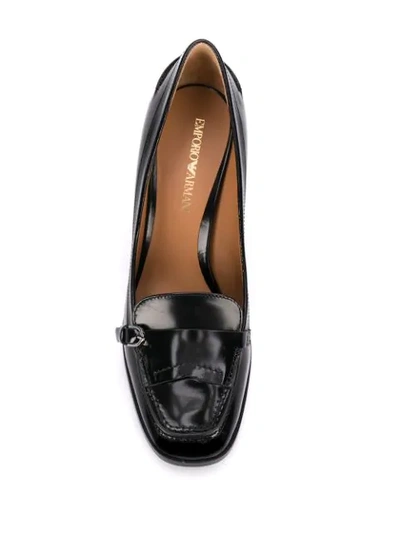 Shop Emporio Armani Block Heel Loafers In Black