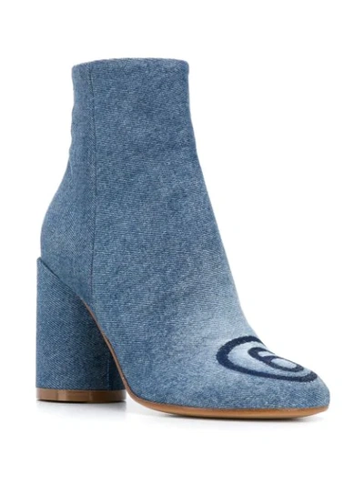 Shop Mm6 Maison Margiela Contrasting Logo Detail Ankle Boots In Blue