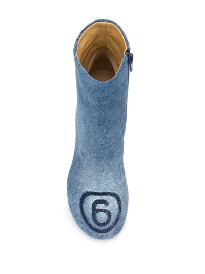 Shop Mm6 Maison Margiela Contrasting Logo Detail Ankle Boots In Blue