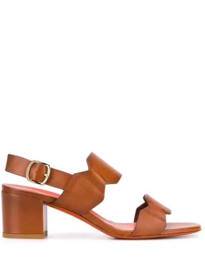 Shop Santoni Double-strap Heeled Sandals In Brown