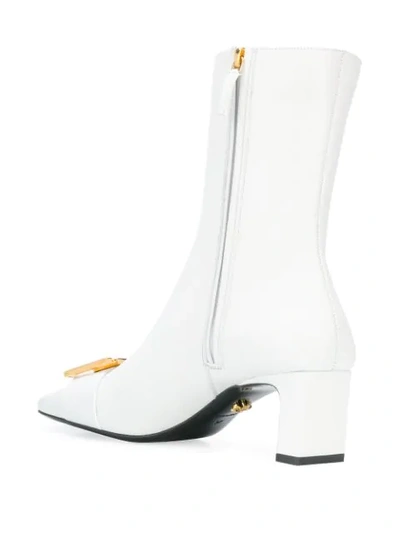 Shop Versace Greca 60mm Buckle Leather Boots In White