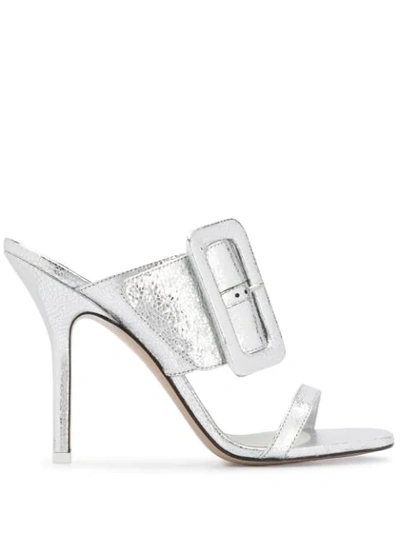 Shop Attico Metallized Buckled Mules In Silver