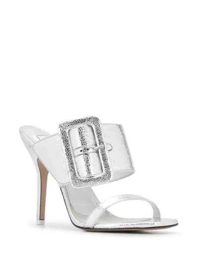 Shop Attico Metallized Buckled Mules In Silver