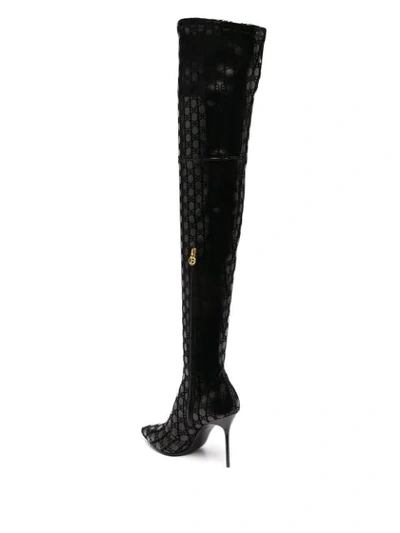 Shop Balmain Monogram Thigh-high Boots In Black